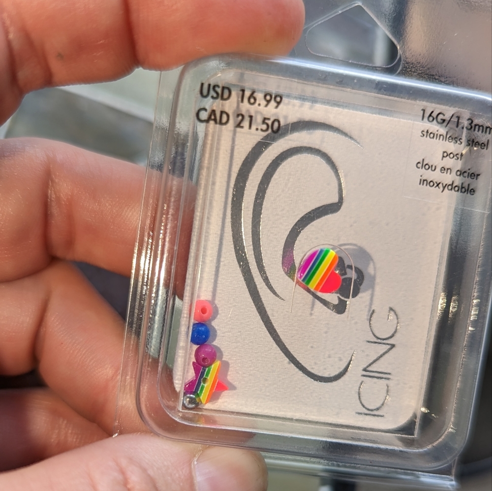 BRAND NEW 16 Guage Rainbow earring with extra interchangeable barbells.
